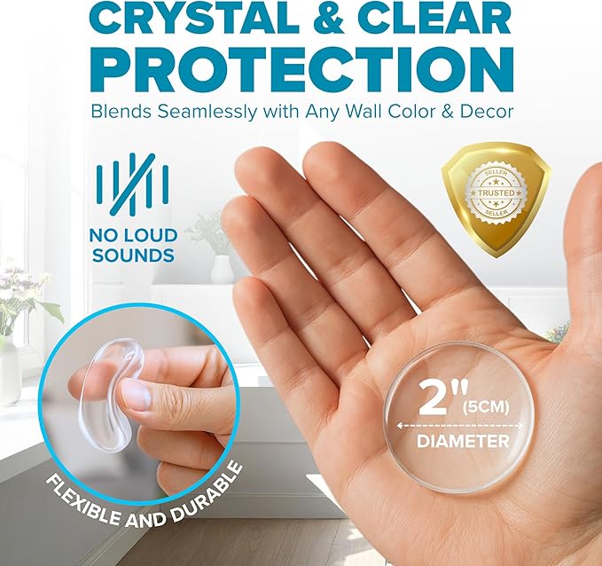 STRONGEST HOME Wall Protector for Door Knobs, 2-Inch - Clear Self-Adhesive Door Stopper Guards - Quiet Rubber Bumpers for Wall Protection, 20-Pack