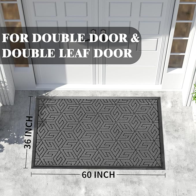 Yimobra Extra Large Door Mat 60x36, All-Weather Waterproof Outdoor Mats for Front Door, Non Slip Rubber Doormat for Patio Proch Outside Entryway Indoor, Gray