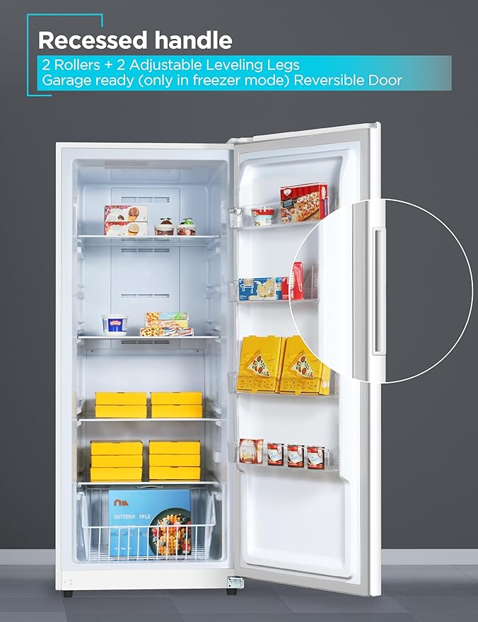 BLACK+DECKER 14 Cu. Ft. Convertible Freezer Refrigerator, Upright Freezer with Glass Shelves, ENERGY STAR rated, Frost Free, BUC1400XW, White
