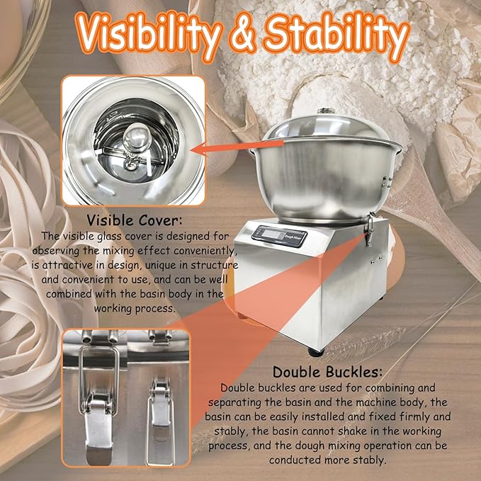 8KG/18LB Commercial Dough Mixer, 110V Electric Dough Kneading Machine with Removable Stainless Steel Bowl, 30-Min Timer & Bidirectional Mixing for Baking Bread, Pizza, Pasta