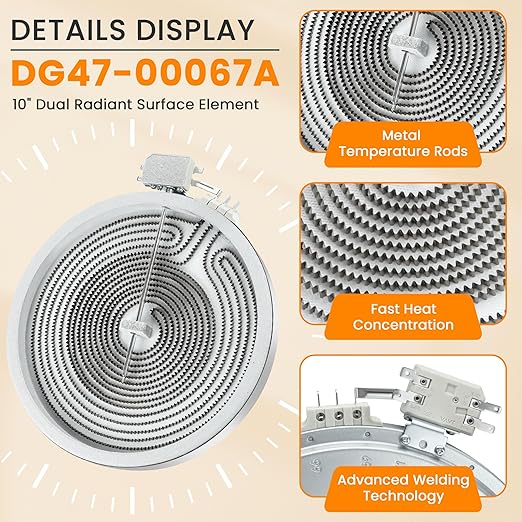 2026 Upgrade W11517959 W10275048 10" Range Dual Radiant Surface Heating Element Replacement Fit for Whirl-Pool, May-tag, Kitchen-Aid, Jenn-Air Stove, Replace W10169799 W10823729 by Fetechmate