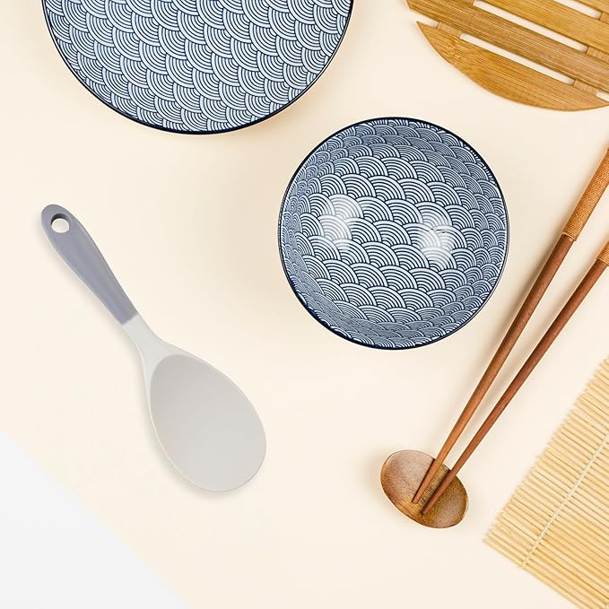 Silicone Rice Paddle, Non Stick Heat Resistant Rice Spoon Kitchen Gadge Scooper Cooking Utensil Cooker Spoon for Salads Mashed Potato (Grey)