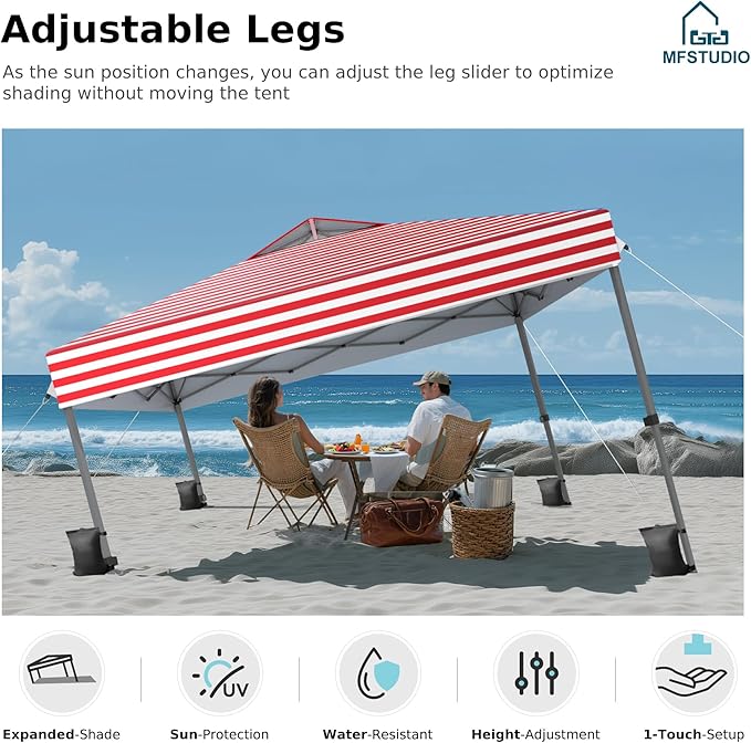 MFSTUDIO 10x10 Pop up Canopy Tent, Gazebo Shelter Sun Shade Canopies One Push Setup Portable Popup Easy Set up Tents with Vented Top,Storage,4 Sandbags,for Beach,Parties,Camping