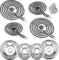 MP22YA Electric Range Burner Element & W10290350 W10290353 Silver Drip Pans for Electric Stove by Fetechmate, 6-Inch & 8-Inch& Chrome Drip Pan with Burner Element Fit for Ama-na Whirl-pool Stove Top