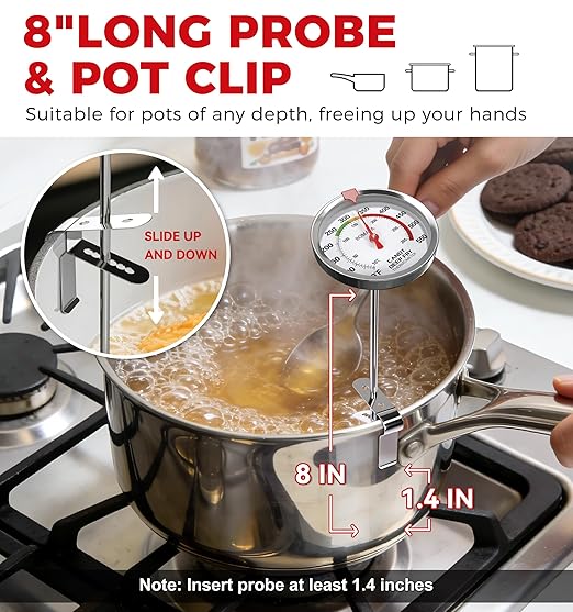 BOMATA 2-Pack Candy Thermometer with Pot Clip, Waterproof IP67 and 2.5" Display Deep Fry Oil Thermometer for Cooking, Food, Turkey, BBQ, Grill... Mth400 Silver & Gray