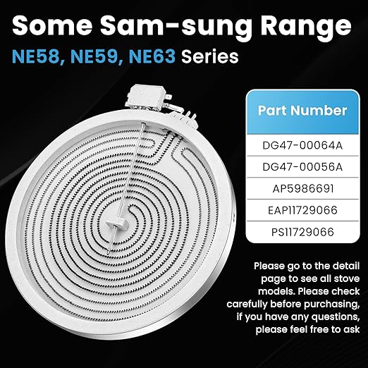 12In DG47-00064A DG47-00056A Electric Range Dual Radiant Surface Element Fit for Sam-Sung NE58, NE59, NE63 Series Electric Stove, Replaces AP5986691 EAP11729066 PS11729066 by Fetechmate