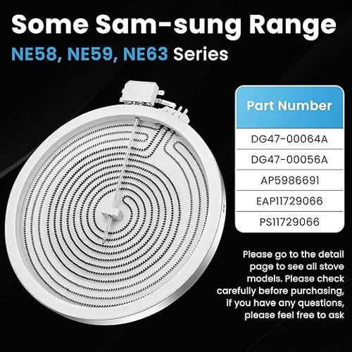 12In DG47-00064A DG47-00056A Electric Range Dual Radiant Surface Element Fit for Sam-Sung NE58, NE59, NE63 Series Electric Stove, Replaces AP5986691 EAP11729066 PS11729066 by Fetechmate