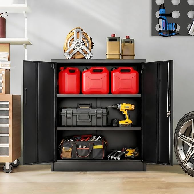BESFUR Metal Storage Cabinets with Adjustable Shelves and Doors, 36" H Black Locking Storage Cabinet for Home, Office, Garage, Utility Room and Basement