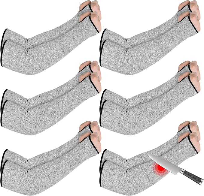SHENLIU 6 Pair Cut Resistant Arm Sleeve with Thumb Hole, 18 Inches Forearm Protection Sleeves Level 5 Protection Bite-Proof Arm Protectors Safety Arms Guard for Men and Women Farmer Gardening (Gray)