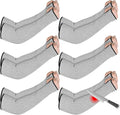 SHENLIU 6 Pair Cut Resistant Arm Sleeve with Thumb Hole, 18 Inches Forearm Protection Sleeves Level 5 Protection Bite-Proof Arm Protectors Safety Arms Guard for Men and Women Farmer Gardening (Gray)