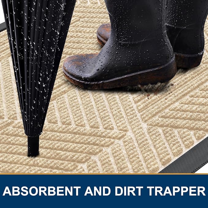 Smiry Front Door Mat Outside Entrance, Heavy Duty Sturdy Natural Rubber Doormat, Trap Dirt and Moisture, Easy Clean Low Profile Welcome Floor Mats for Indoor Outdoor Entry, 35X23 Inch, Beige