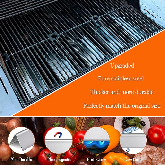 Upgraded Universal Adjustable Stainless Steel Grill Parts, Heat Plate Shield, Flavorizer Bar, Heat Tent, Burner Cover, Flame Tamer Replacement For Gas Grill, Extends from 11.75" up to 21" L（5 Pcs）