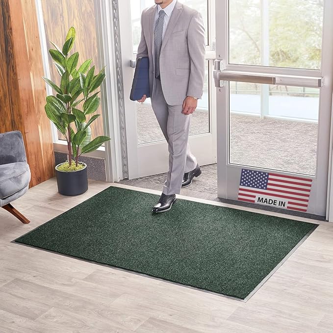 Consolidated Plastics Brush Dry Mat - Made in USA, Heavy-Duty Commercial DoorRug for Indoor/Outdoor Entryways, Non-Slip Backing for High-Traffic Areas (2' W x 3' L, Green)