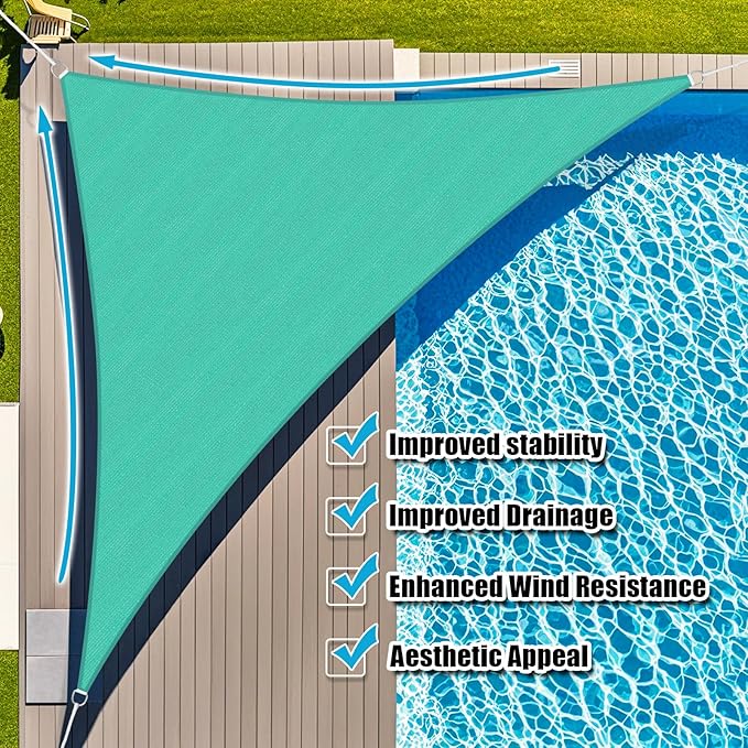Amagenix Sun Shade Sail 8X10X12.8 Curved Edge Outdoor Shade Canopy Turquoise Breathable 95% UV Block Shade Cloth for Patio Garden Backyard (We Make Custom Size)