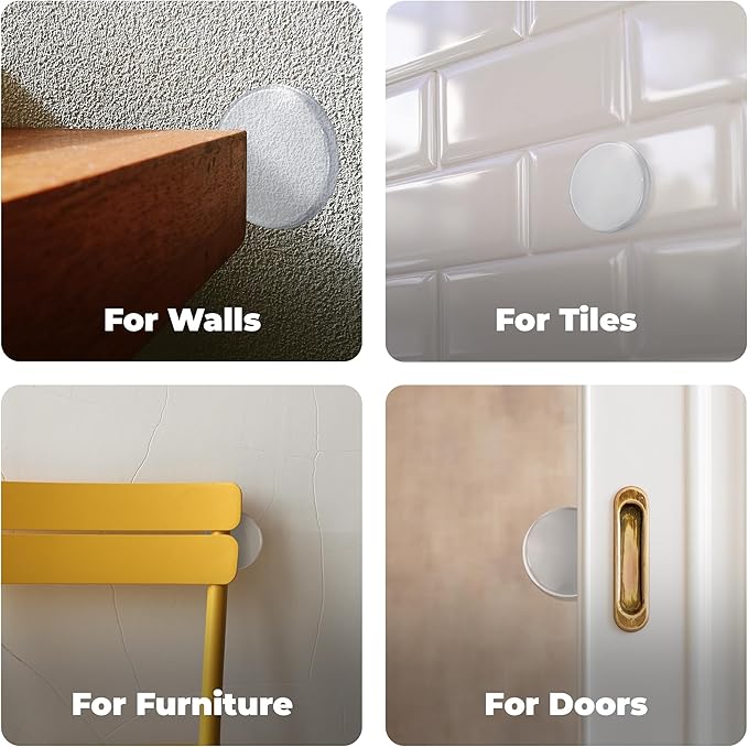 Large 2" Door Knob Wall Protectors – 6 Clear Self-Adhesive Silicone Bumper Pads in Hemispherical Shape – Noise Dampening Wall & Furniture Guards by VELLAX