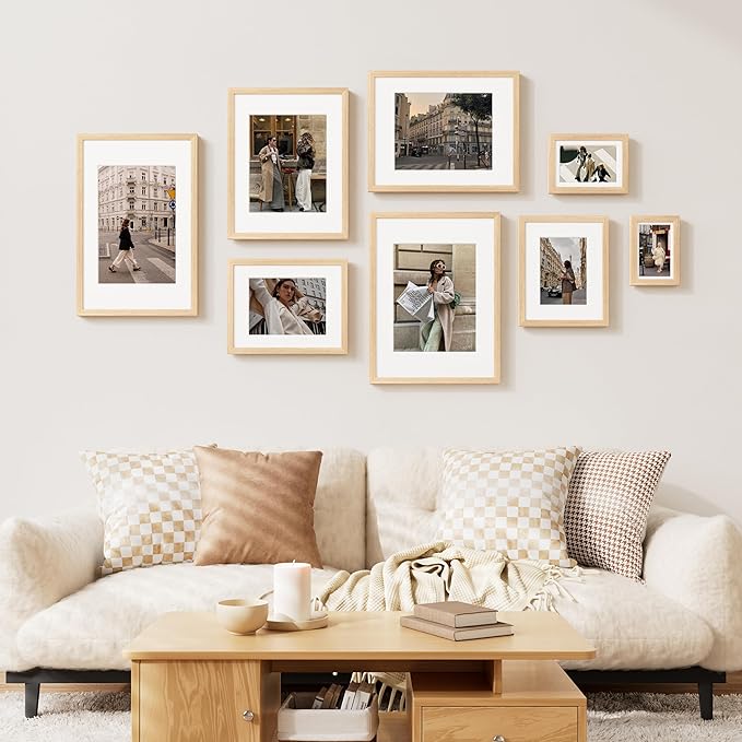 Vittanly 5x5 Picture Frame Set of 2, Solid Wood Frame for Wall or Tabletop, Natural