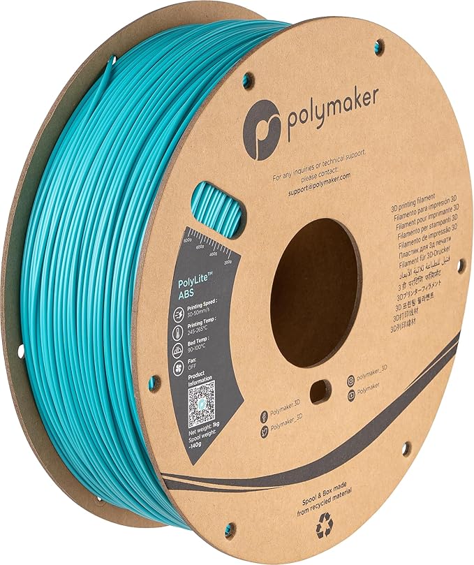 Polymaker ABS Filament 1.75mm Teal, 1kg 3D Printing Filament, PolyLite ABS 3D Printer Filament, Heat Resistant, Strong & Durable, Dimensional Accuracy +/- 0.03mm