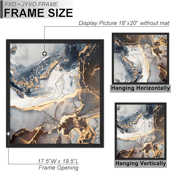 Engineered Wood 18x20 Picture Frame Set of 3, Black Frame for 18 x 20 Inch Picture Poster Photo, Light Weight 18 by 20 Frame with Wood-grain for Wall - 3 Pack/Black/18 x20