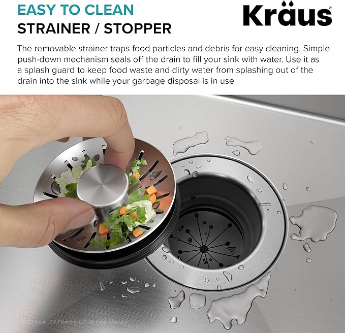 KRAUS WasteGuard Kitchen Sink Strainer/Stopper for Garbage Disposals with EZLock Mounting Assembly, GDC-2