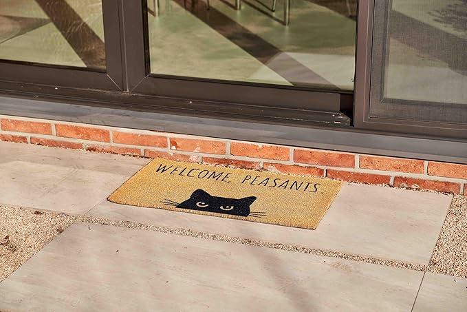 KANKUN Coco Coir Door Mat with Heavy Duty Backing, Welcome Doormat (17" x 30"), Doormat Entrance (Cat)