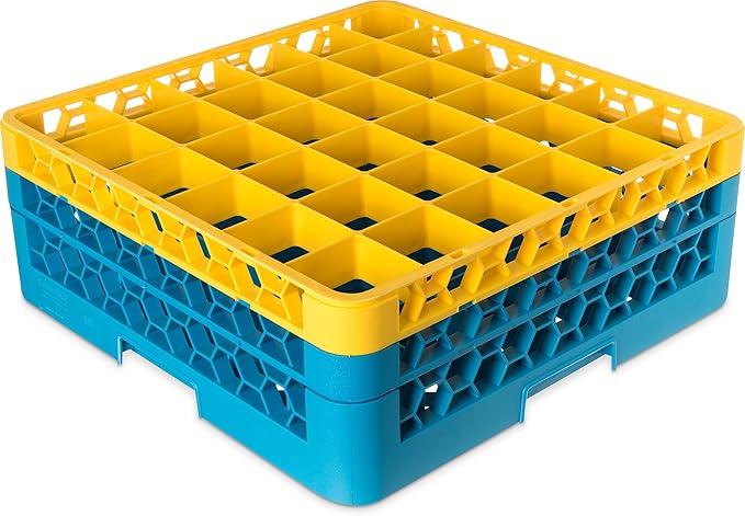 CFS (RG36-2C411) OptiClean 36-Compartment Glass Rack with 2 Extenders Yellow