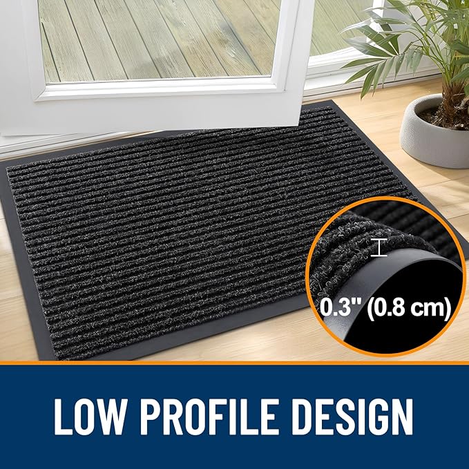 OLANLY Front Door Mat Indoor Outdoor Entrance, Waterproof Heavy Duty Doormat, Fade Resistant, Low Profile, Easy Clean Patio Porch Welcome Floor Mats for Entry, 71x23, Off-Black