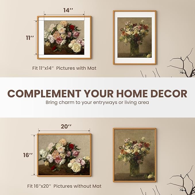 Axeman 16x20 Frame Set of 3 - Solid Teak Wood 16 x 20 Picture Frame With Mat for 11x14 - Rounded Corner 16 x 20 Frame with Tempered Glass for Wall Display