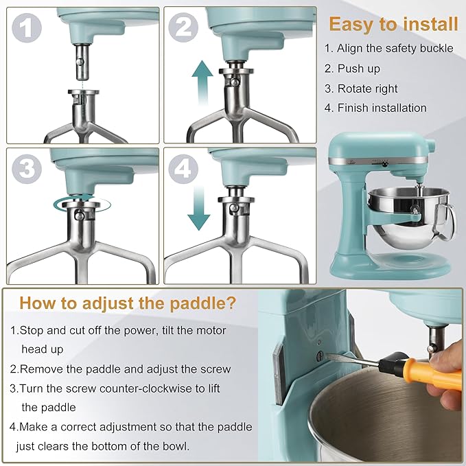 Flat Beater for KitchenAid 5-6 Quart Bowl-Lift Stand Mixer, Stainless Steel Paddle Attachments Fits for Kitchenaid Professional 5 Plus and 600 Seris Mixer, Mixing Accessories, Dishwasher Safe