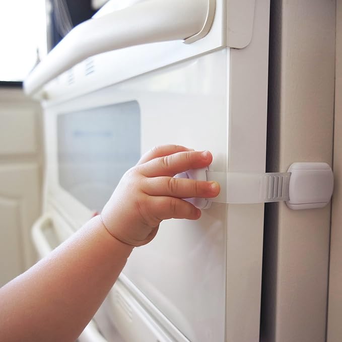 Child Safety Cabinet Locks (8 Pack) – Adjustable Baby Proofing Strap Latches with Strong 3M Adhesive – No Drill Childproof Locks for Drawers, Cabinets, Fridge, Door, Closet, White