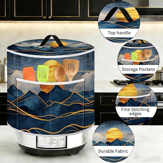 Rice Cooker Cover, Dust Cover for Kitchen Appliances with Handle and Storage Pocket, Easy to Clean Kitchen Decor Gift, Fits 3-6-8 Quart Instant Pot, Slow Cooker and Air Fryer
