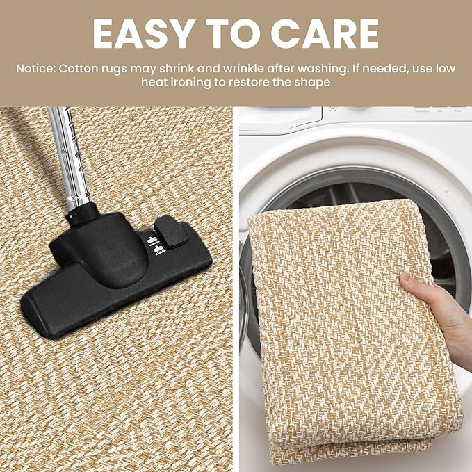 IOHOUZE Washable Area Rug 4x6 Non Slip Rubber Backed Woven Rugs for Entryway Indoor Bedroom Rugs Kitchen Rug Floor Throw Carpet for Entrance Front Door Living Room, Warm Beige/Orange/Apricot