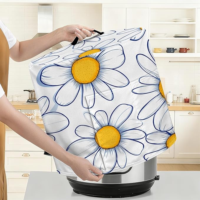 Kitchen Appliance Accessories Dust Cover for 3-6-8 Quart Instant Pot, Pressure Cooker, Air Fryer & Crock Pot,Decorative Appliance Cloth Cover with Top Handle & Storage Pockets (Daisy, 3 Quart)
