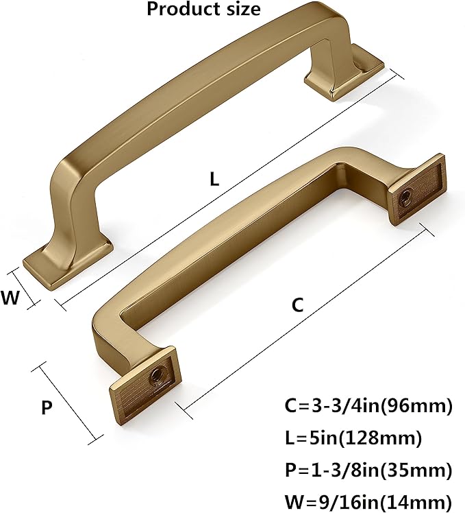 khtumeware 6 Pack 3-3/4Inch Kitchen Cabinet Handles Brushed Brass Cabinet Pulls Brushed Gold Drawer Pulls Kitchen Cabinet Hardware Kitchen Handles for Cabinets Cupboard Handles Drawer Handles