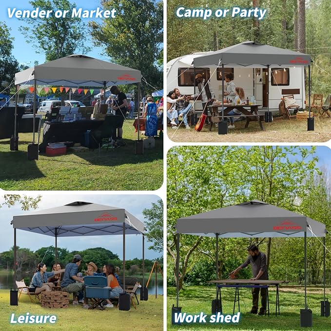 10x10 Pop Up Canopy, Easy Up Canopy Tent, Heavy Duty Tents for Parties, One Person Set Up Event Tent, Light Grey