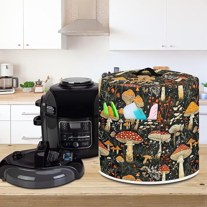 Dust Cover for 8 Quart Air Fryer and Electric Pressure Cooker with Pockets, Washable Cover for Electric Appliance, Portable Small Appliance Covers Accessories Mushroom