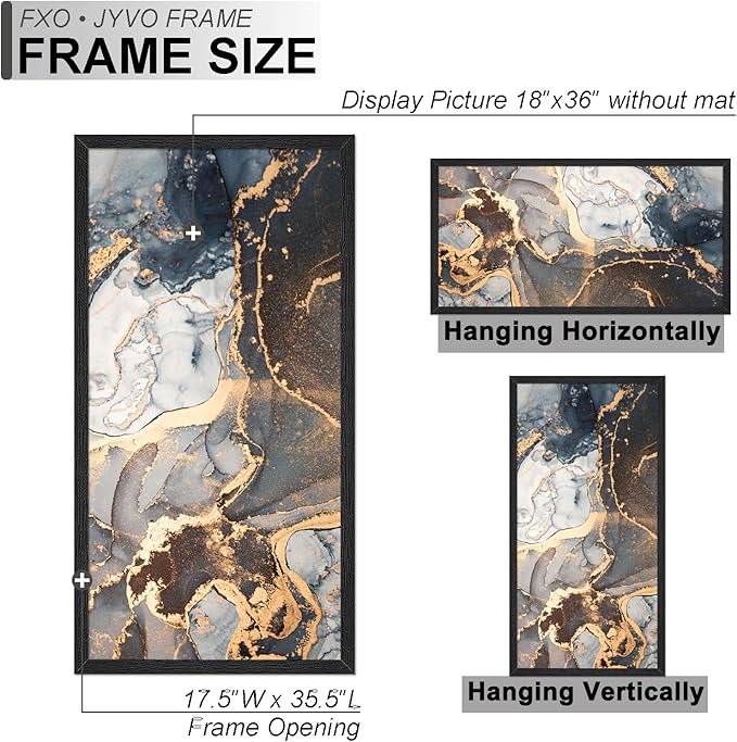 Engineered Wood 18 x 36 Frame Set of 2, Black Picture Frame for 18x36 Inch Poster Puzzle Photo, Light Weight 18by36 Poster Frame with Wood-grain for Wall - 2 Pack/Black/18 x36