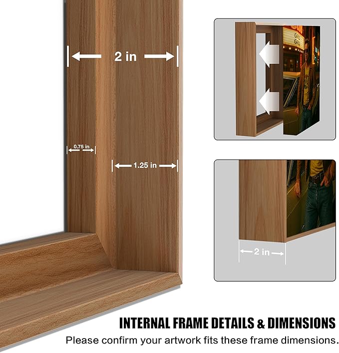 ART Canvas Floater Frame Fits 1”–1.25”Deep Gallery-Wrapped Canvas, Wood-Look Floater Frames for Finished Stretched Canvas Prints, Wall Oil Paintings Artwork for Home Bedroom (Light Oak, 18" x 36")
