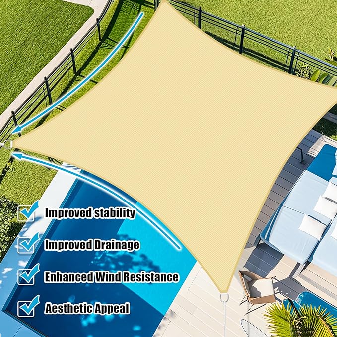 Amagenix Sun Shade Sail 16X28 Curved Edge Outdoor Shade Canopy Beige Breathable 95% UV Block Shade Cloth for Patio Garden Backyard (We Make Custom Size)