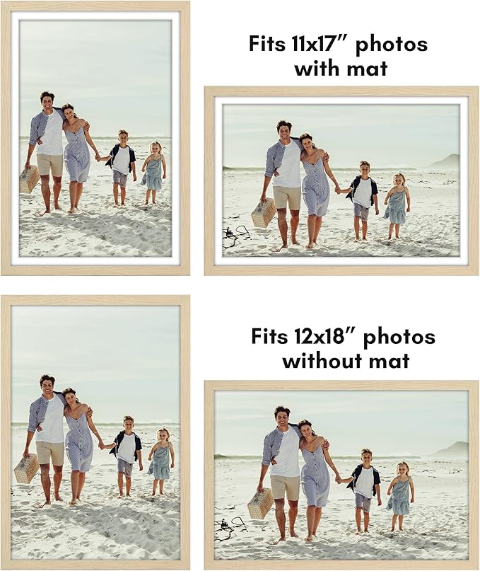Americanflat 12x18 Poster Frame with Polished Plexiglass - Set of 5 - Use as 11x17 Frame with Mat or Display 12x18 Photo Without Mat - Galleria Collection - Picture Frames for Wall - Natural Oak