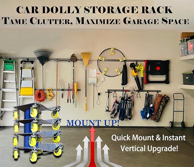 Car Dolly Dock, Heavy Duty Vehicle Dolly Rack Wall Mount, 4-Slot Design for Quick Garage Organization, Ideal Auto Wheel Dolly Holder for Industrial & Home Workshops and Garages (4-Slot)