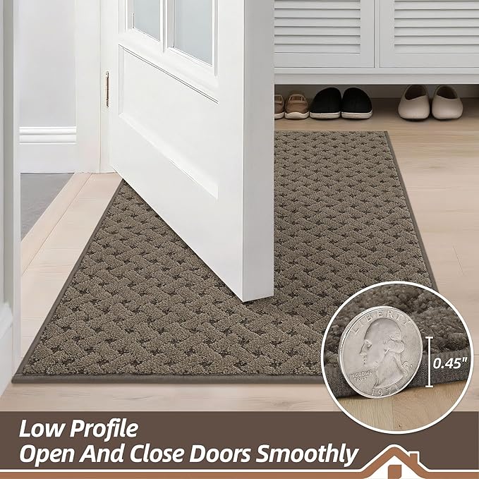 BEQHAUSE Dirt Trapper Door Mat Non-Slip Entryway Rugs Stain Resistant Absorbent Dog Doormats Woven-Look Washable Welcome Floor Doormat for Front Back Door, Muddy Wet Shoes & Paws, 24" x 36", Brown