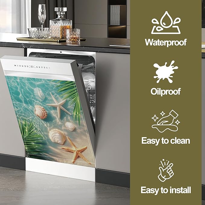 Starfish Shells Dishwasher Magnets Decorative Cover,Sea Beach Magnet Fridge Panel Decal for Home Kitchen Decor,23x26 in