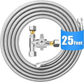 Fridge Water Line Kit - 25FT Premium Stainless Steel Braided Refrigerator Water Line with Tee Stop Valve,Foodgrade PEX Inner Tube Ice Maker Water Line with 1/4" Fittings for Refrigerator Ice Maker