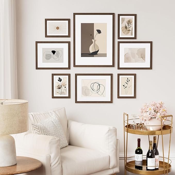 Vittanly 5x7 Picture Frame Set of 2, Solid Wood Frame for Wall or Tabletop, Display Photo 4x6 with Mat or 5x7 without Mat, Brown