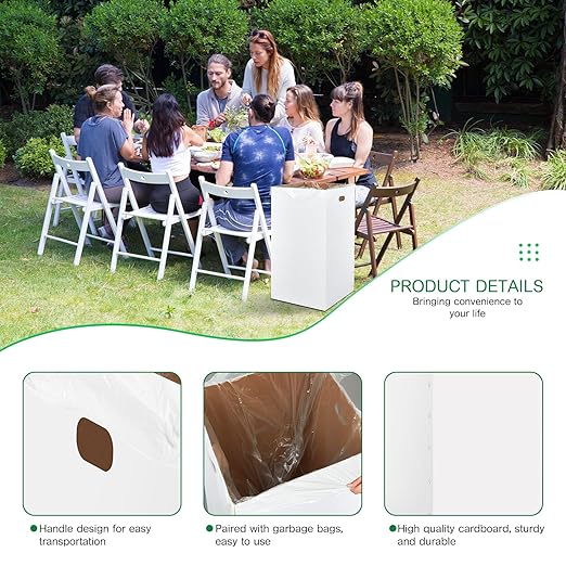Nosiny 20 Pcs 50 Gallon Corrugated Cardboard Trash Cans for Events, Disposable and Reusable Cardboard Bin Bulk with Trash Bag, Recycling Pop-up Garbage Box, Foldable Waste Container for Party (White)