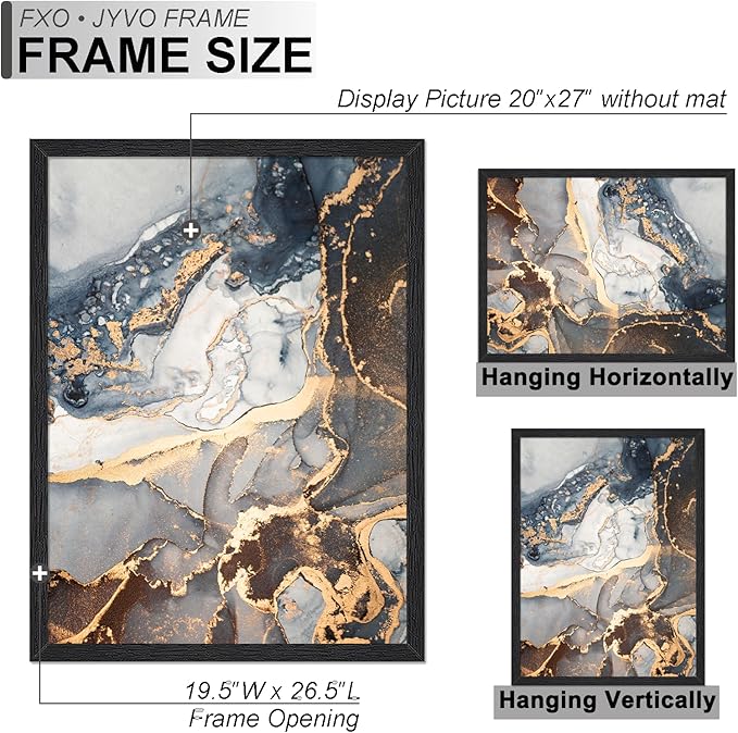 Engineered Wood 20 x 27 Frame Set of 2, Black Picture Frame for 20x27 Inch Poster Puzzle Photo, Light Weight 20by27 Poster Frame with Wood-grain for Wall - 2 Pack/Black/20 x27
