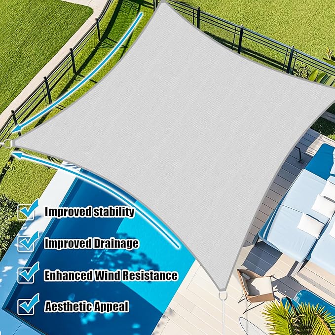 Amagenix Sun Shade Sail 8'X16'Curved Edge Outdoor Shade Canopy Light Grey Breathable 95% UV Block Shade Cloth for Patio Garden Backyard (We Make Custom Size)