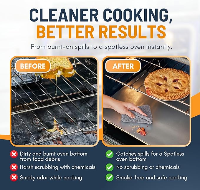Oven Liners for Bottom of Oven - 4 Pack Large Heavy Duty Mats, 17”x25” Non-Stick Reusable Liner for Electric, Gas, Toasters, Grills - BPA & PFOA Free Kitchen Accessory to Keep It Clean (Silver)