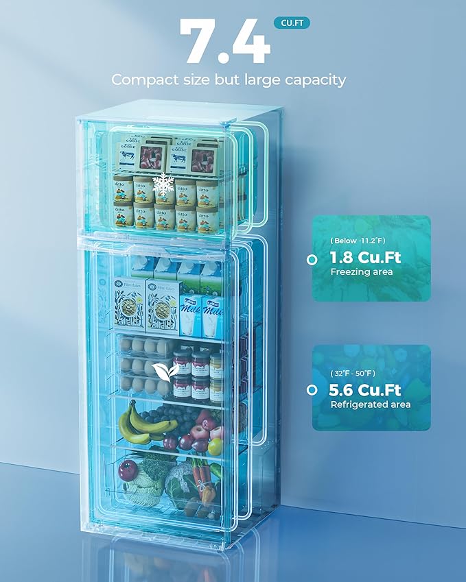 EUHOMY 7.4 Cu.Ft. Refrigerator with Freezer, 2 Door Fridge, Large Capacity,Adjustable Thermostat, Refrigerator for Kitchen/Dorm/Apartment/Garage - Food Storage or Cooling drinks, Silver