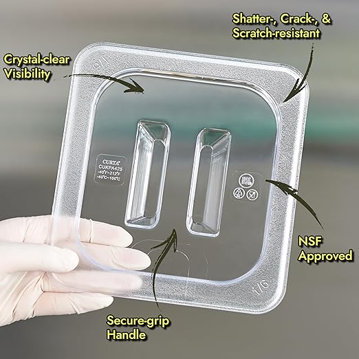 CURTA 6-Pack 1/6 Size 4" Deep NSF Polycarbonate Food Pans with Handled Lids & Drain Trays | Dishwasher & Freezer Safe Clear Container for Prep Tables, Buffet, Salad Bar, Commercial Kitchen